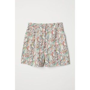 H&M Women's Ivory Floral Rayon High Rise Pleated Shorts Size 4